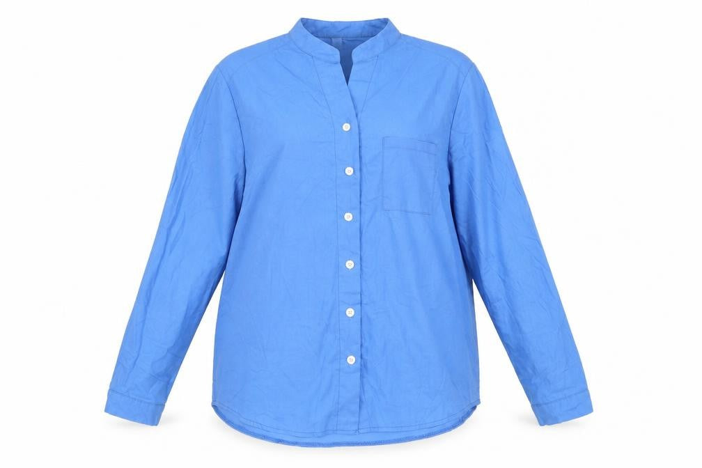 Dayou Womens Blue   Basic Button-Up Size 2XL  - Mandarin Collar