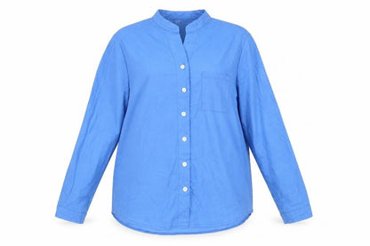 Dayou Womens Blue   Basic Button-Up Size 2XL  - Mandarin Collar