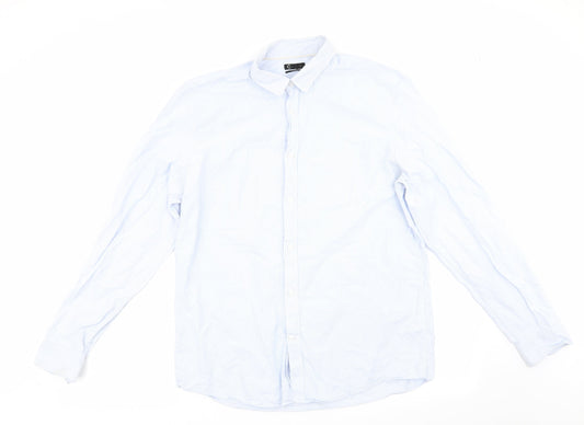 Cubas AS Mens Blue Striped   Button-Up Size L  - Buttoned Collar - Fine stripe
