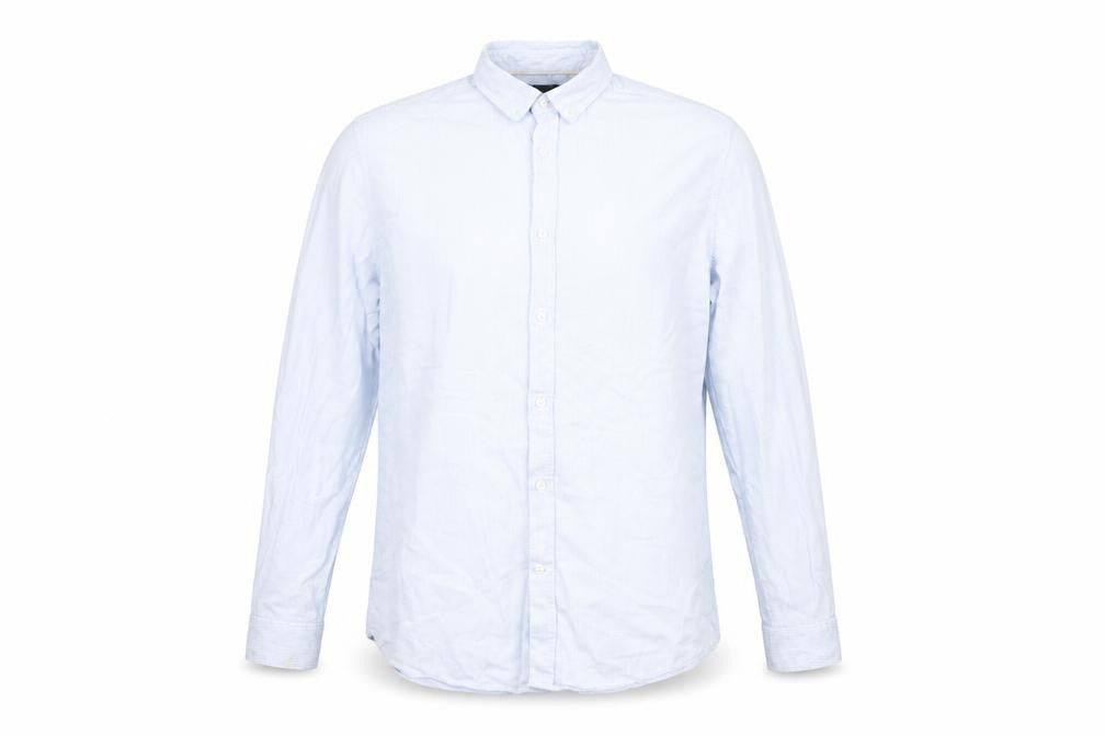 Cubas AS Mens Blue Striped   Button-Up Size L  - Buttoned Collar - Fine stripe