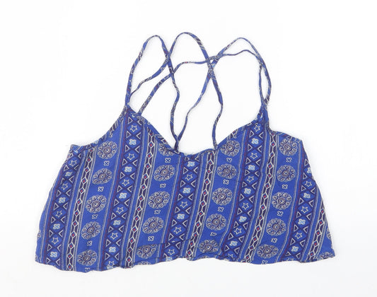 Hollister Womens Blue Geometric  Cropped T-Shirt Size M