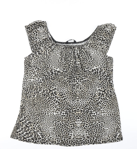 Peacocks Womens Brown Animal Print  Basic T-Shirt Size 14