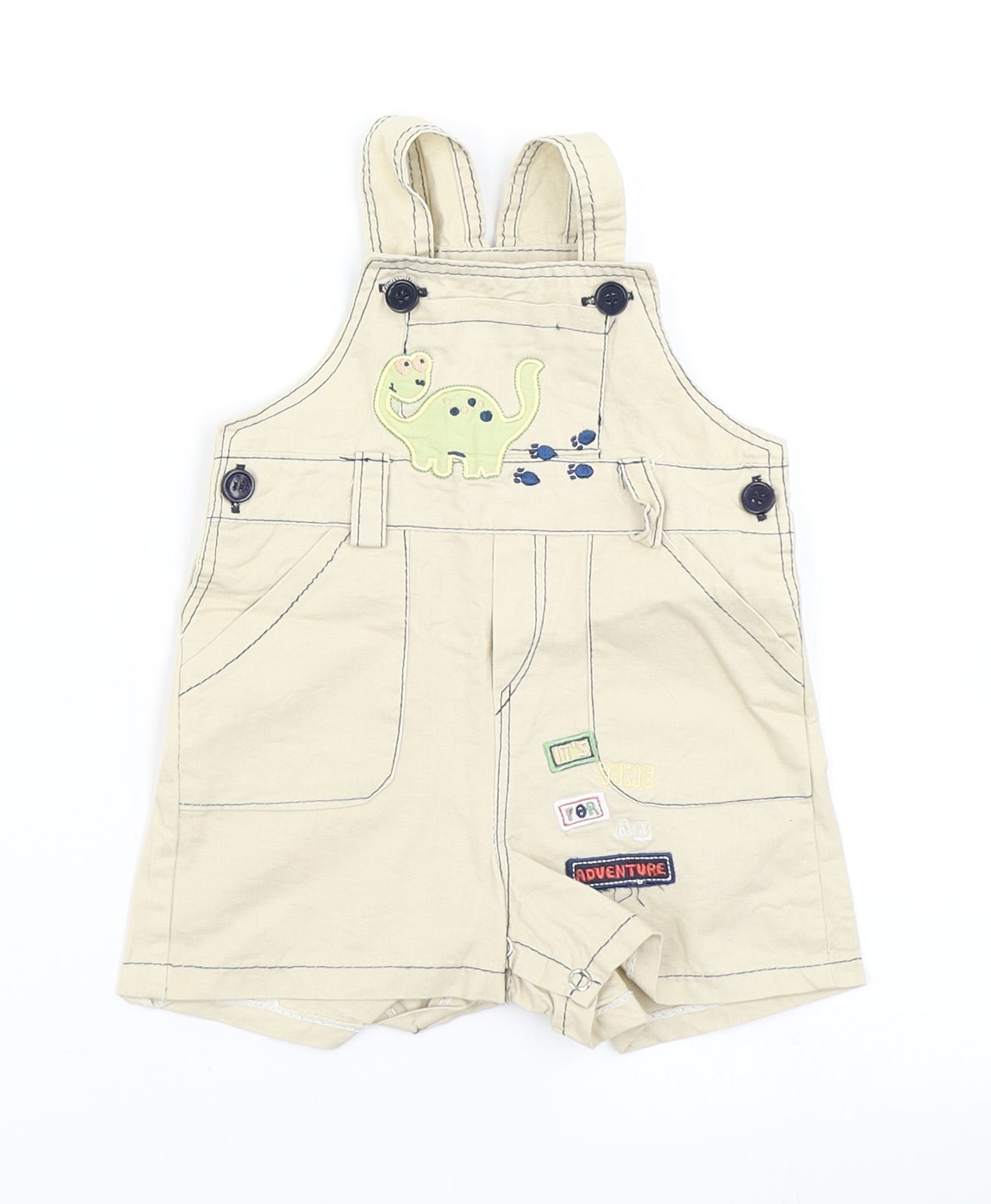 Preworn Boys Brown   Dungaree One-Piece Size 0-3 Months  - Dinosaur