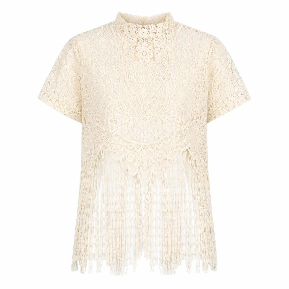 SheIn Womens Beige Paisley  Basic Blouse Size XL  - fringe detail