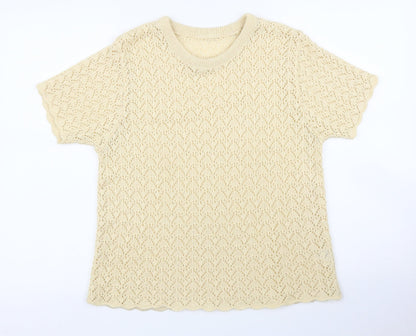 Preloved Preworn Womens Beige Floral  Basic T-Shirt Size L - Front