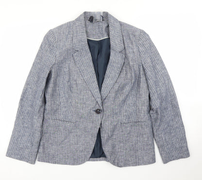 Bonmarché Womens Blue Striped Jacket Blazer Size 12