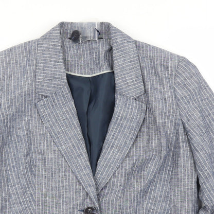 Bonmarché Womens Blue Striped Jacket Blazer Size 12