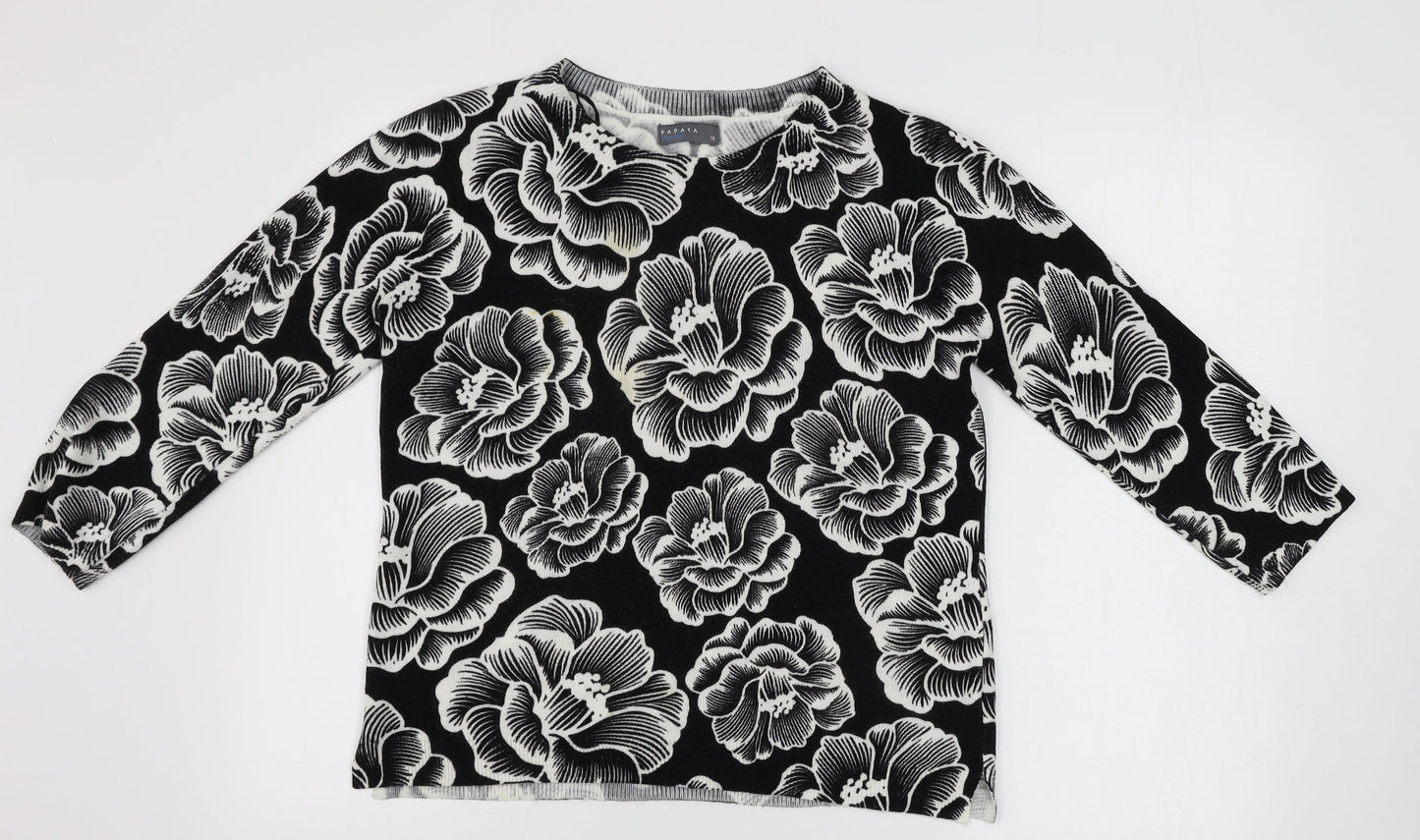 Papaya   Womens Black Floral  Pullover Jumper Size 10