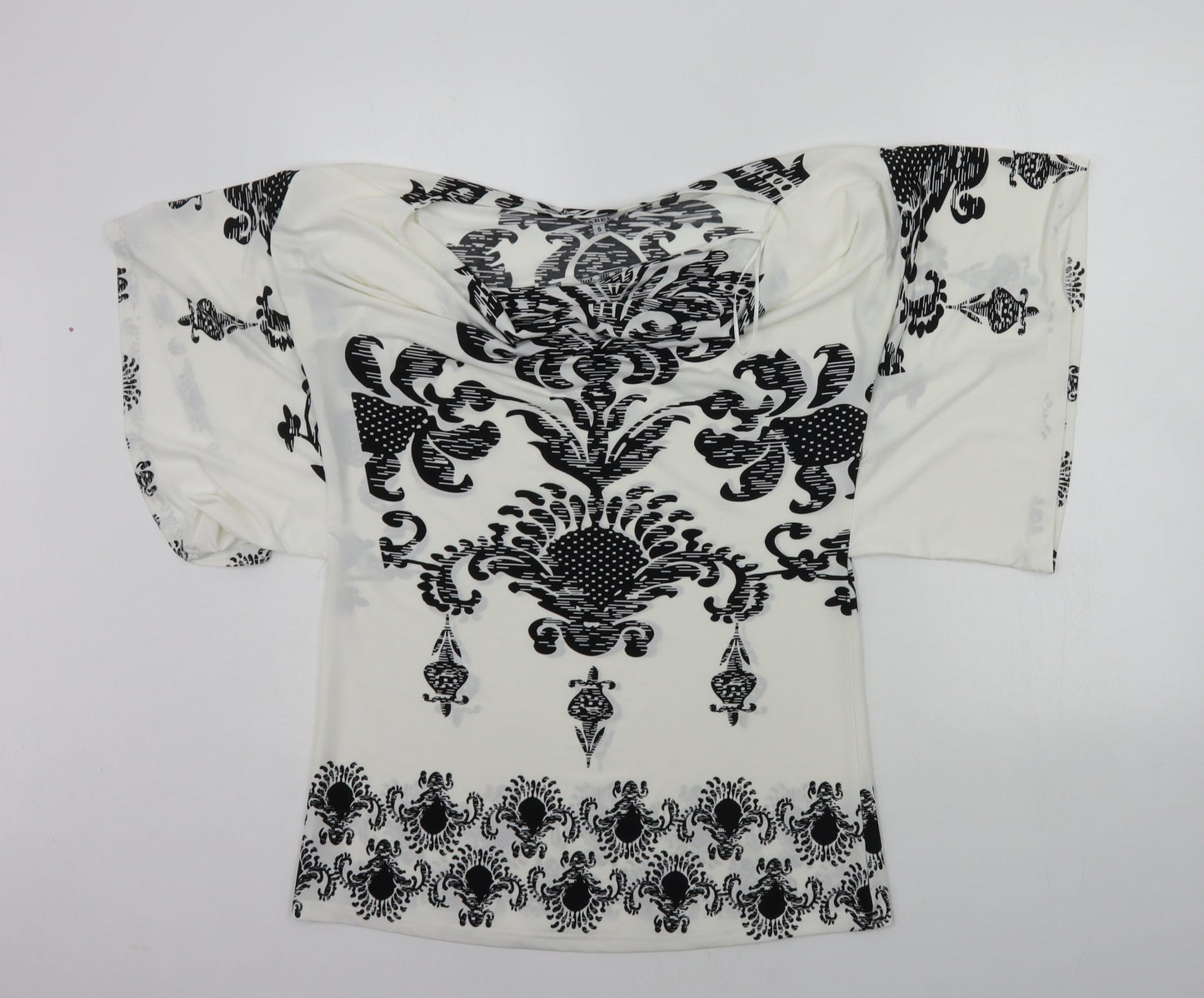izabel Womens White Geometric  Basic Polo Size S