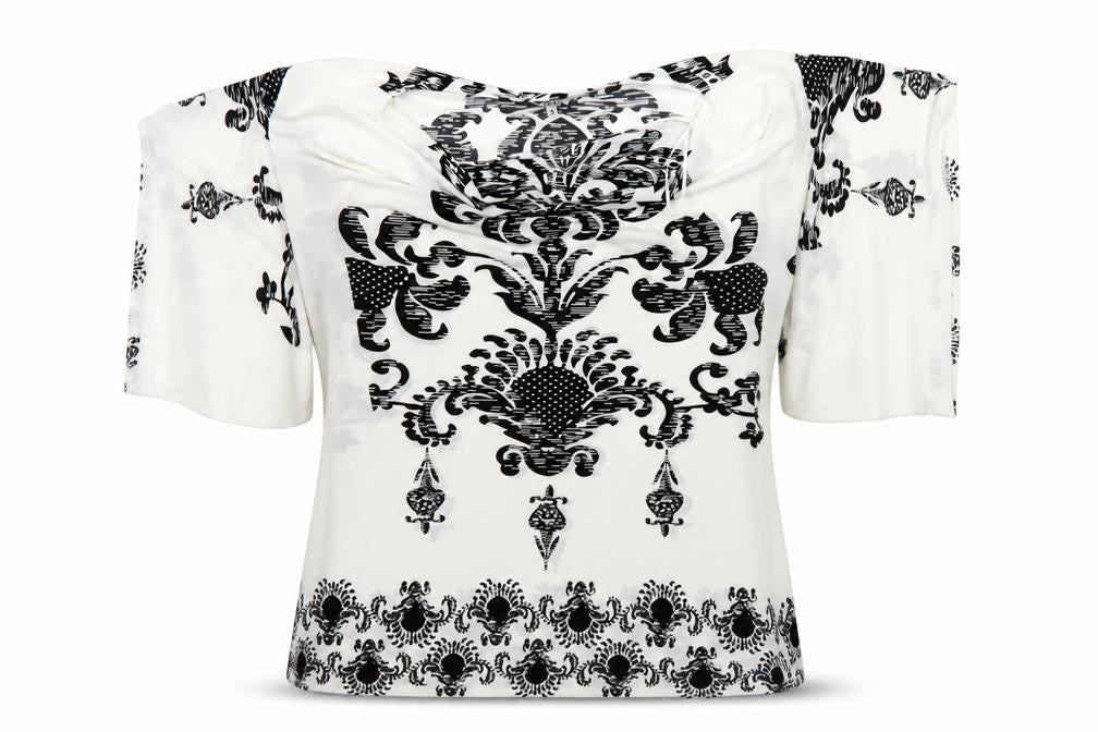 izabel Womens White Geometric  Basic Polo Size S