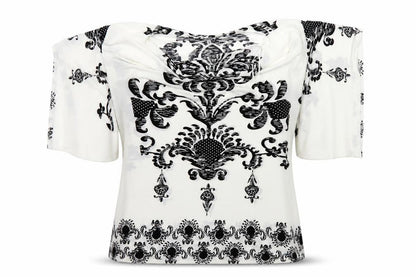 izabel Womens White Geometric  Basic Polo Size S