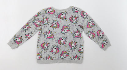 Preloved H&M Girls Grey Polka Dot  Pullover Sweatshirt Size 5 Years  - Unicorn - Back