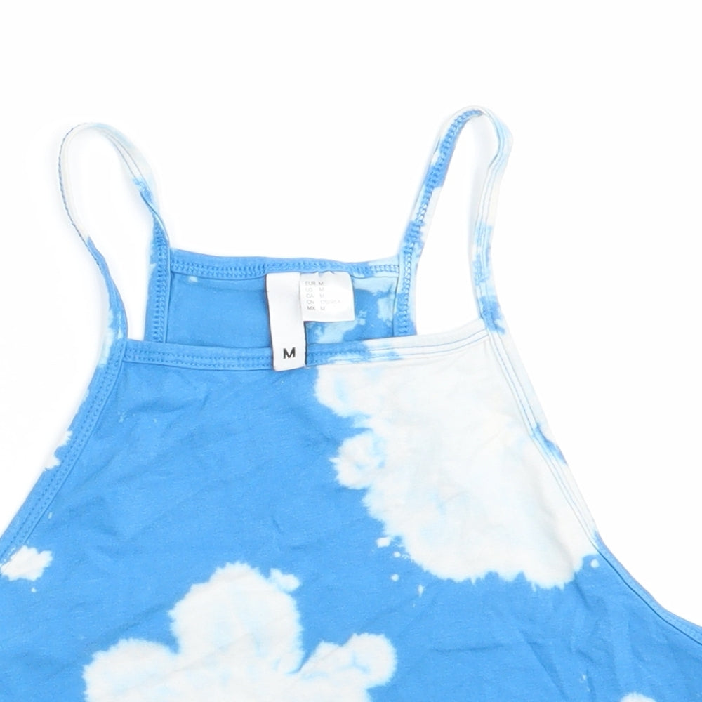 Divided Womens Blue Geometric  Cropped Tank Size M  - Tye Dye effect