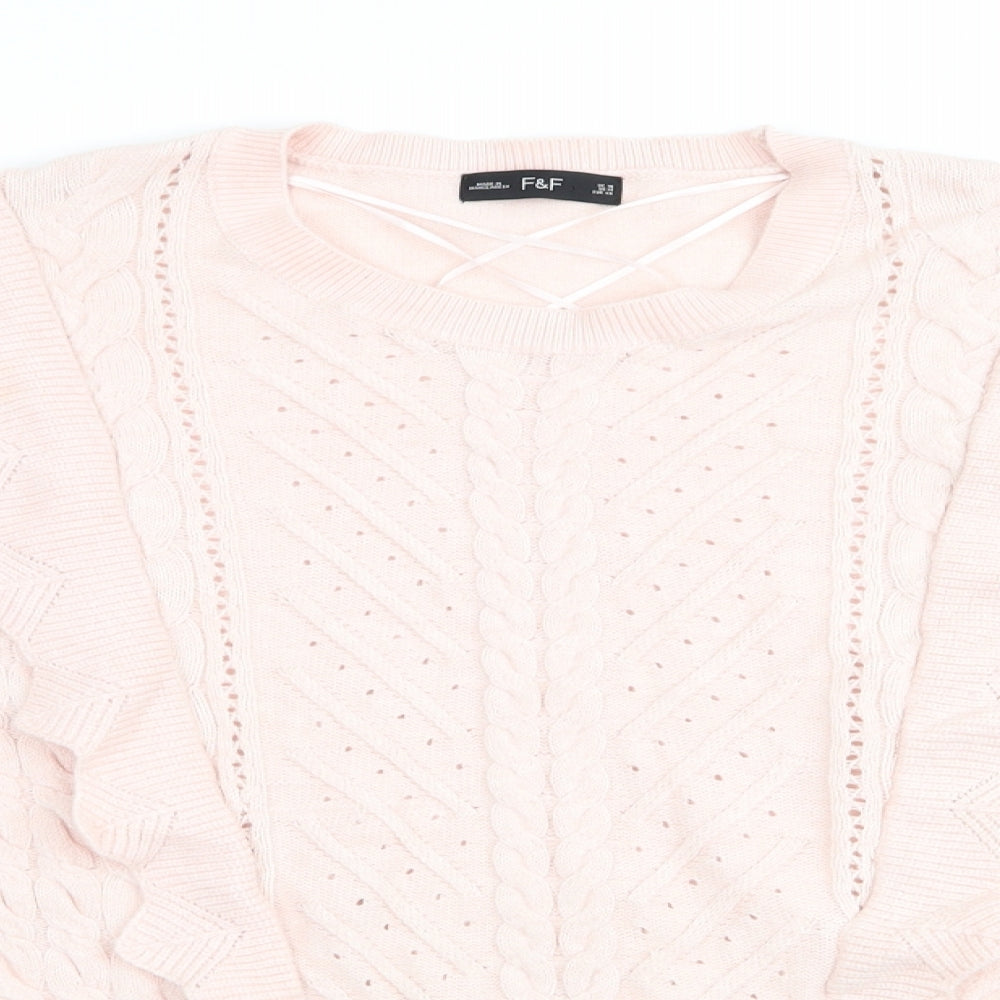 Florence and Fred Womens Pink Geometric  Pullover Jumper Size 10  - Frilled Front Detail