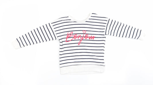 Primark Girls Blue Striped  Pullover Sweatshirt Size 3-4 Years  - Blue & White Stripe and Bonjour in red