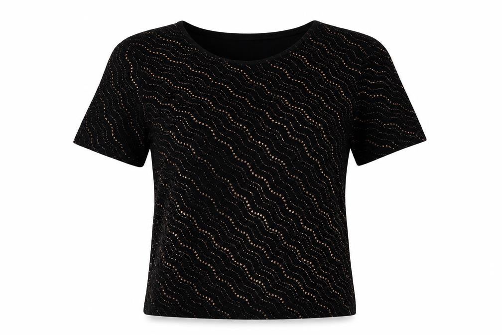 C.M.D Womens Black Geometric  Basic Blouse Size M