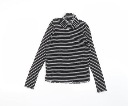 Essentials Womens Black Striped  Basic T-Shirt Size 12