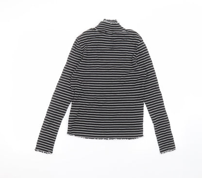 Essentials Womens Black Striped  Basic T-Shirt Size 12