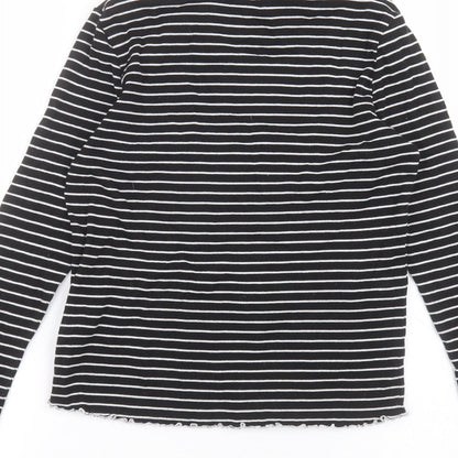 Essentials Womens Black Striped  Basic T-Shirt Size 12