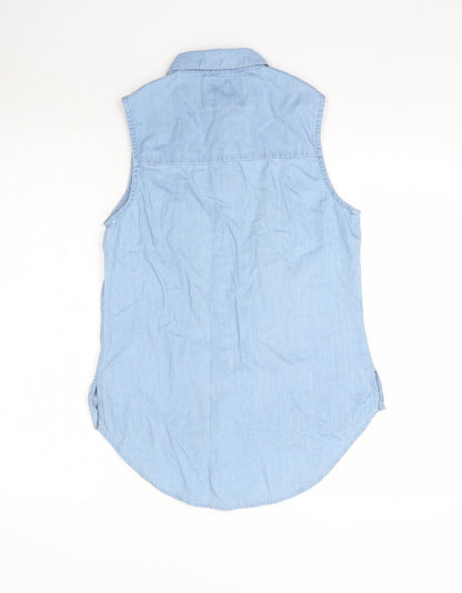 Denim Co. Womens Blue  Denim Basic Button-Up Size 10