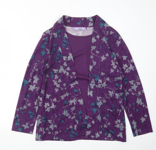 EWM Womens Purple Geometric  Cardigan Jumper Size 12  - Top and cardigan in one
