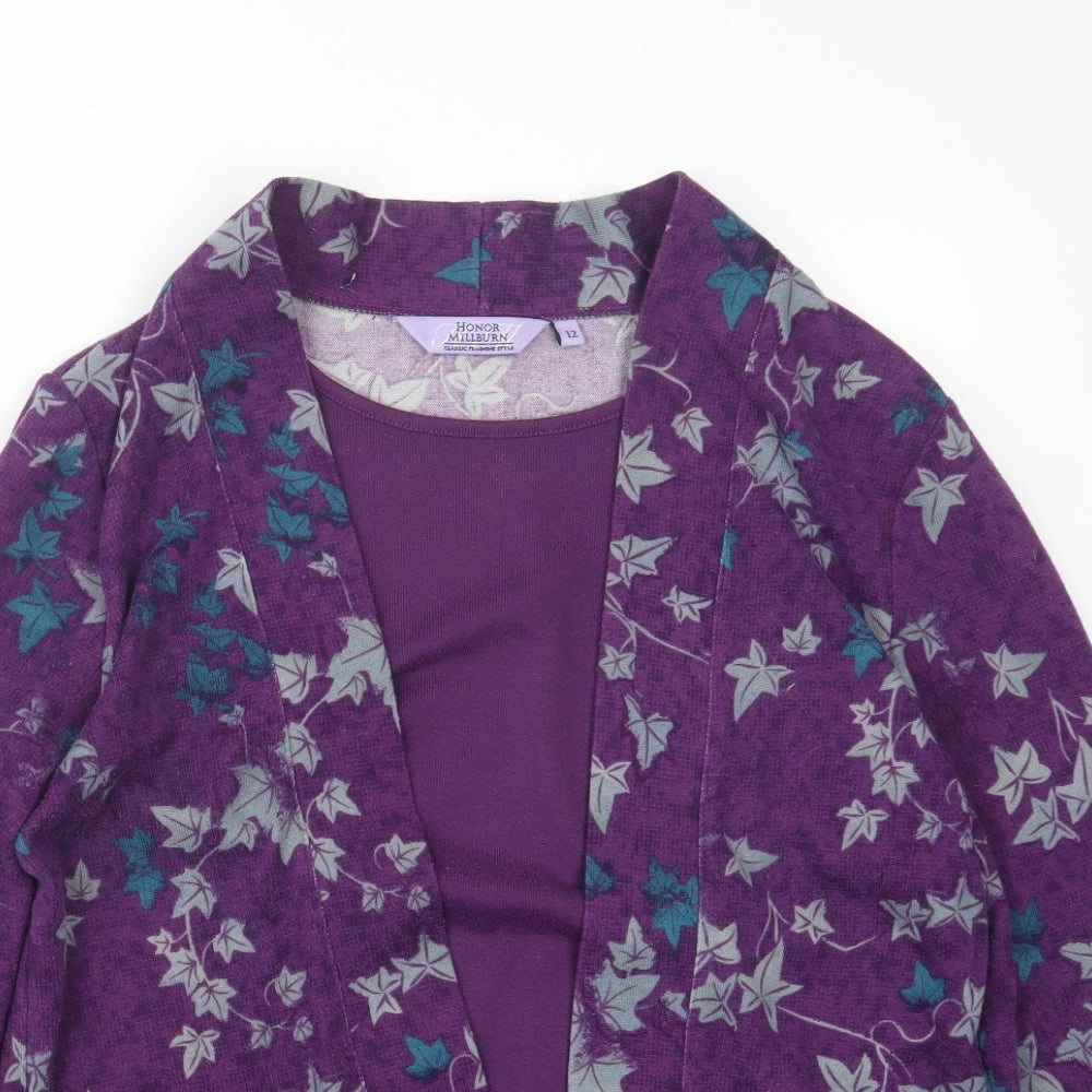 EWM Womens Purple Geometric  Cardigan Jumper Size 12  - Top and cardigan in one