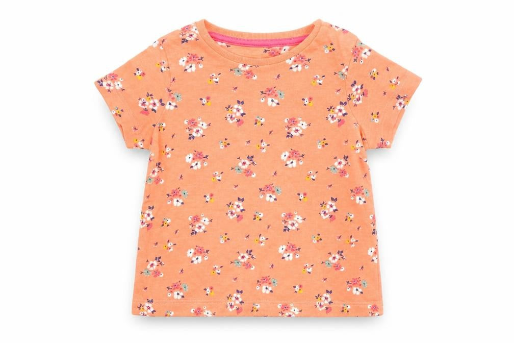 Fred & FLo Girls Orange Floral  Basic T-Shirt Size 0-3 Months