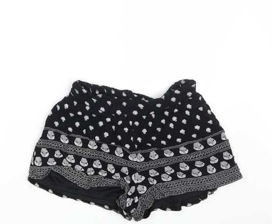 Select Womens Black Floral  Hot Pants Shorts Size 6