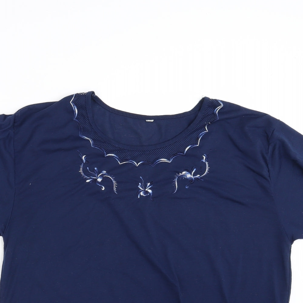 Preworn Womens Blue Floral  Basic T-Shirt Size L