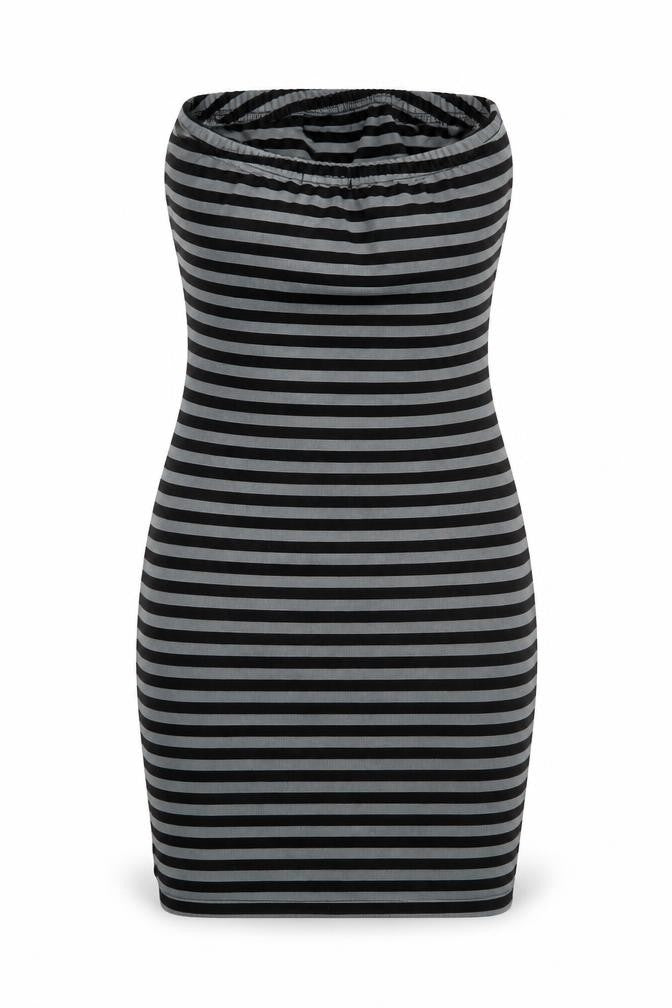 Boohoo Womens Grey Striped  Fit & Flare  Size 8