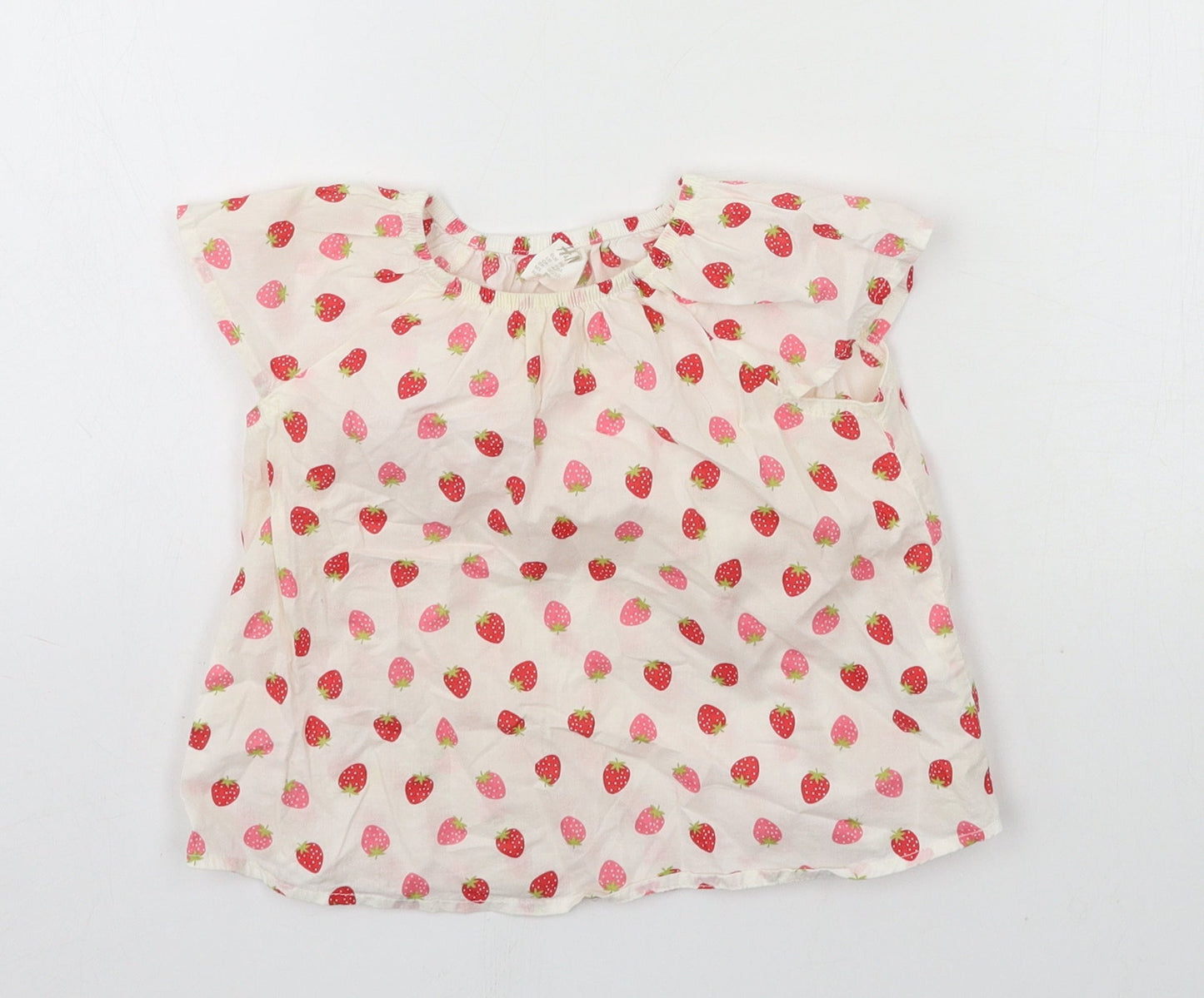 H&M Girls White Geometric  Basic Blouse Size 9-12 Months  - Strawberries