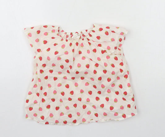 H&M Girls White Geometric  Basic Blouse Size 9-12 Months  - Strawberries