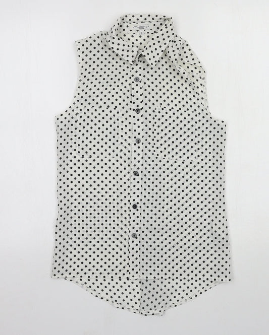 New Look Womens White Polka Dot  Basic Button-Up Size 8