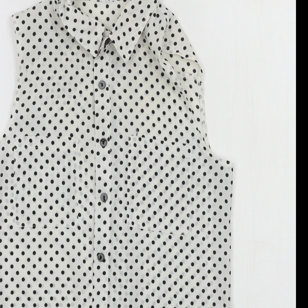 New Look Womens White Polka Dot  Basic Button-Up Size 8