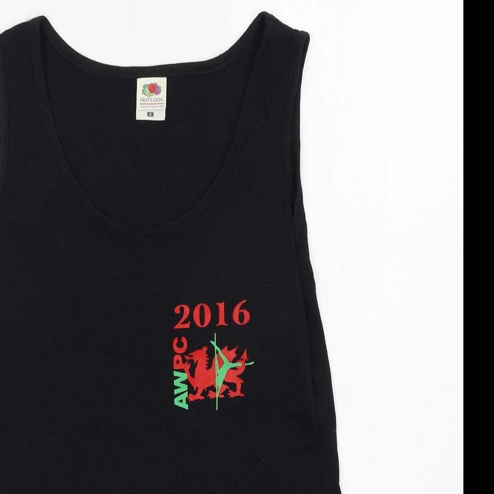 Fruit of the Loom Womens Black  Jersey Basic Tank Size S  - Welsh Dragon