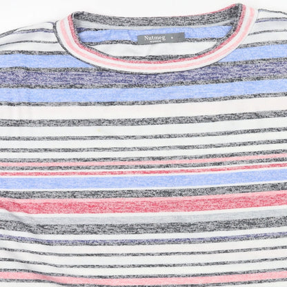 Preloved Nutmeg Womens White Striped Knit Basic T-Shirt Size 8 - Detail
