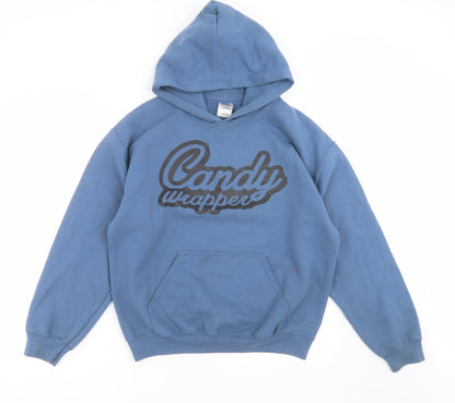 Preloved Gildan Womens Blue   Pullover Hoodie Size M  - candy wrapper - Front