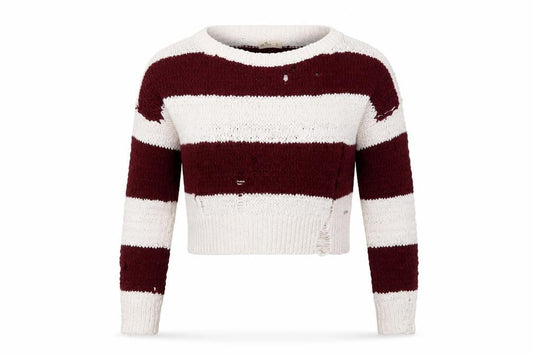 Hollister Womens White Striped Knit Pullover Jumper Size S  - distressed, cropped