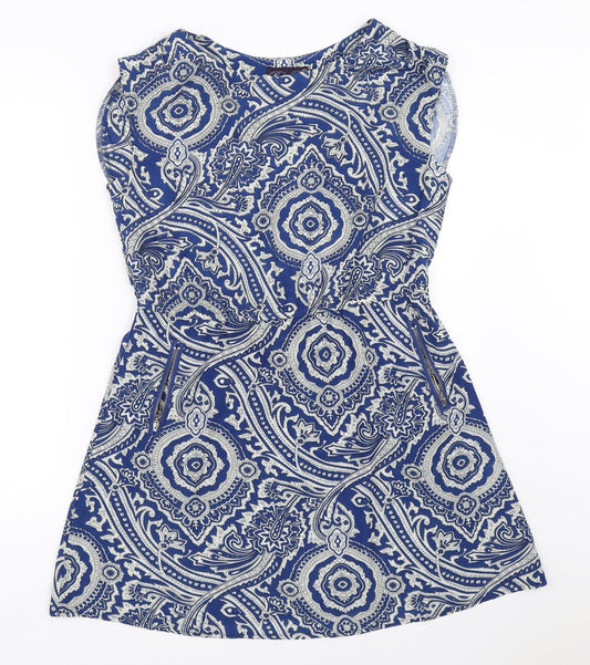Rubee B Womens Blue Geometric  Fit & Flare  Size 8