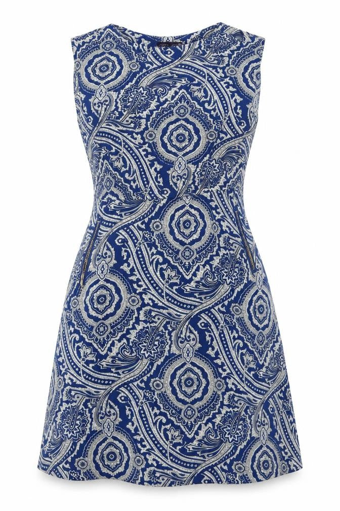 Rubee B Womens Blue Geometric  Fit & Flare  Size 8
