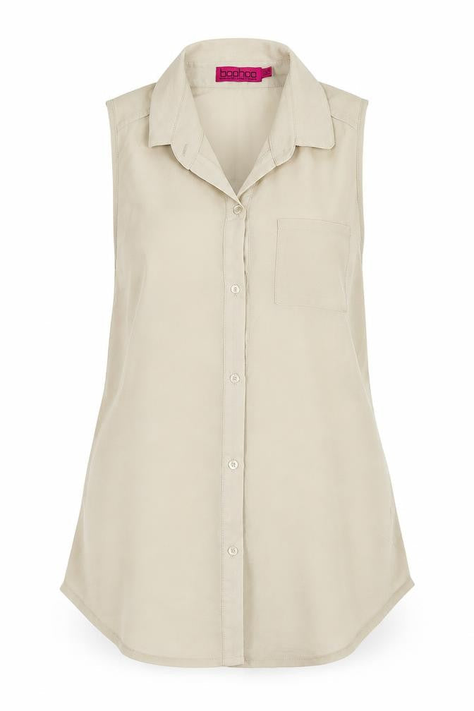 Boohoo  Womens Beige   Basic Button-Up Size 12