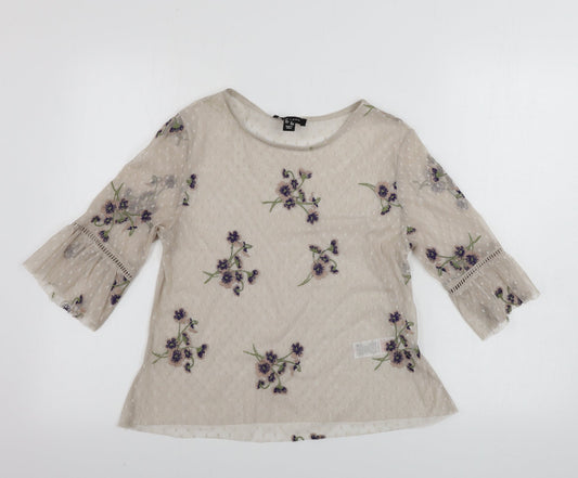 New Look  Womens Beige Floral  Basic T-Shirt Size 8