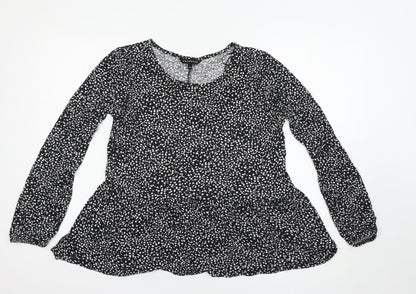 Preloved Peacocks Womens Black Polka Dot  Basic T-Shirt Size 14 - Front