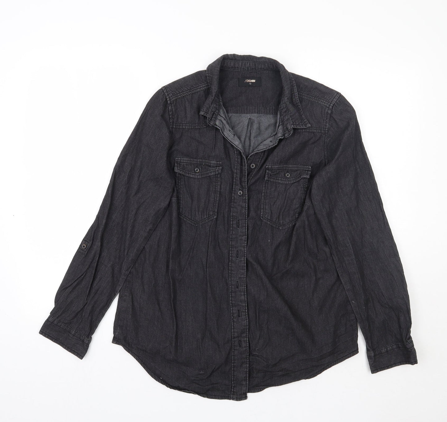 /denim Womens Black   Basic Button-Up Size 12
