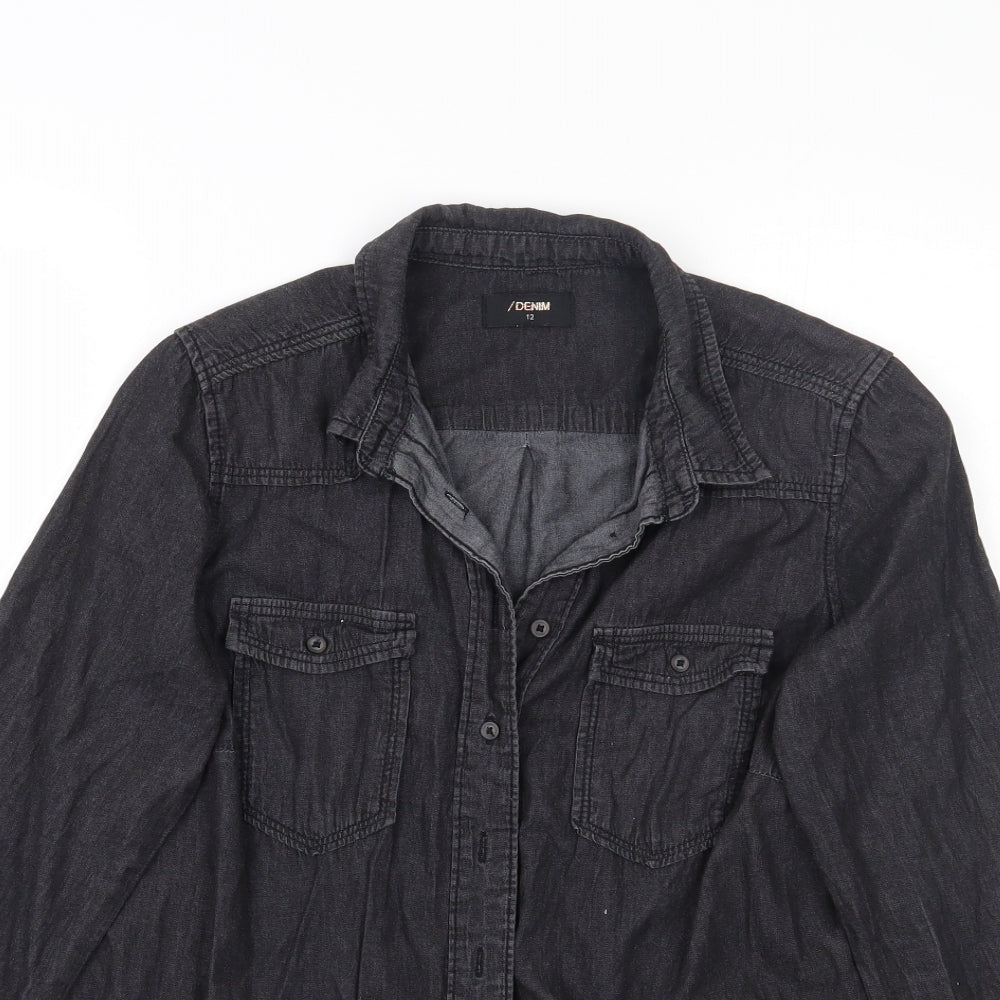 /denim Womens Black   Basic Button-Up Size 12