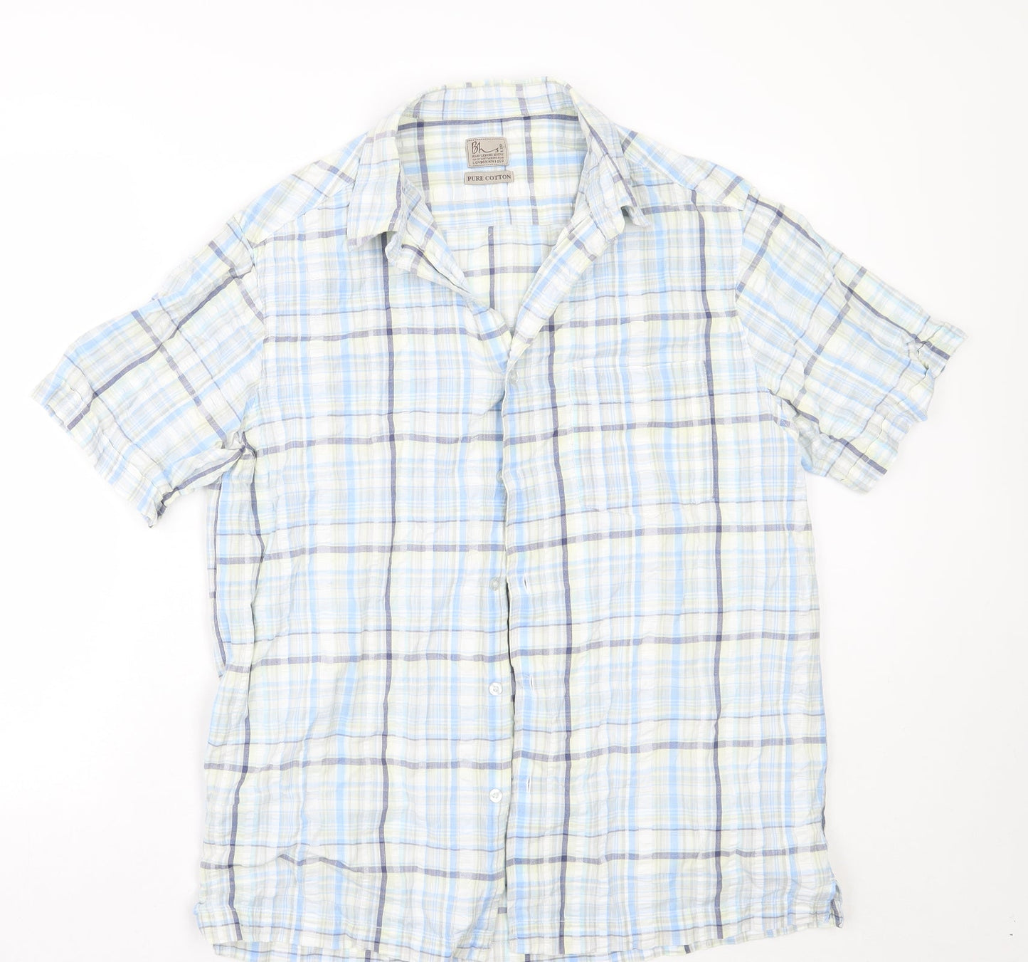 BHS Mens Blue Check   Button-Up Size M