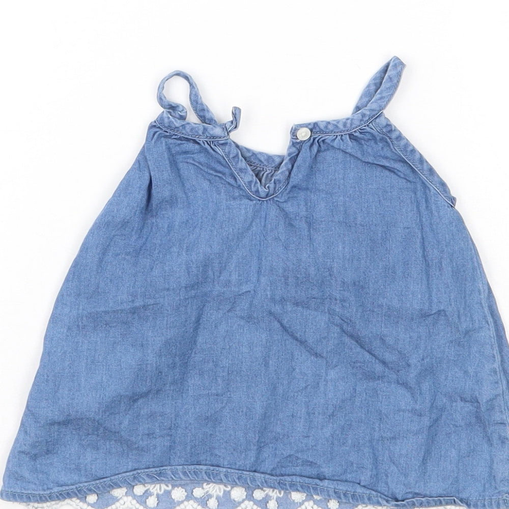 Matalan Girls Blue Floral  Basic Tank Size 18-24 Months