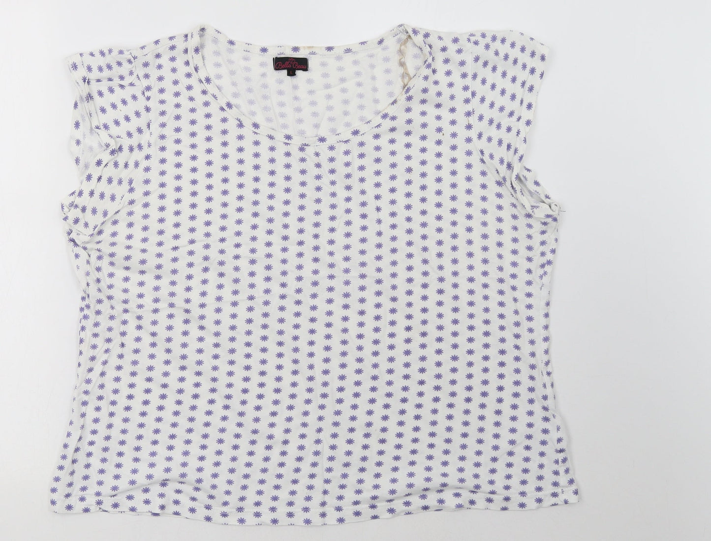 bella beau Womens White Polka Dot  Basic T-Shirt Size L