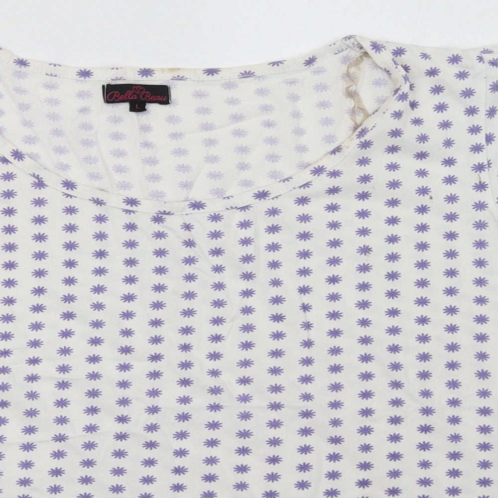 bella beau Womens White Polka Dot  Basic T-Shirt Size L