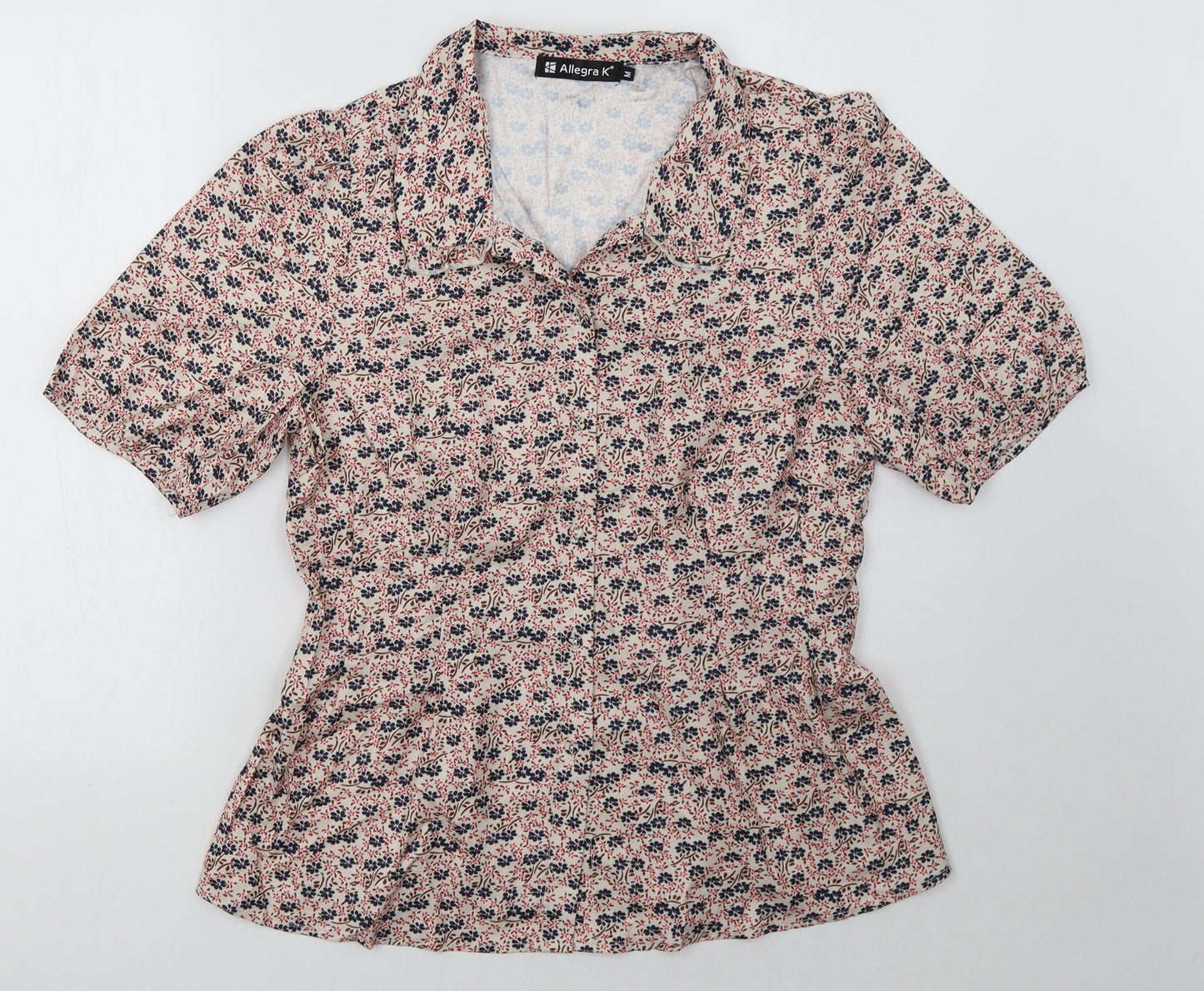 Allegra K Womens Red Floral  Basic Button-Up Size M